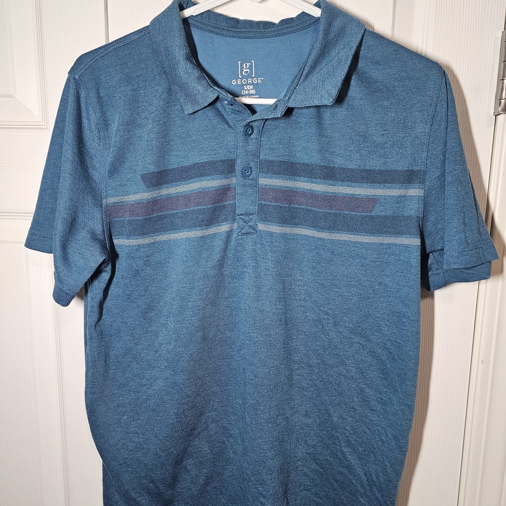 George Men's Blue Polo with Stripes